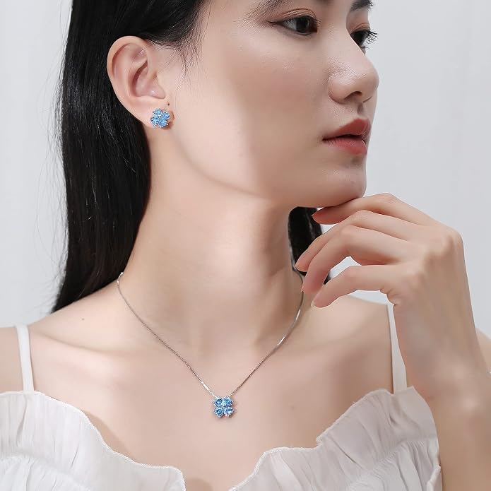 JIANGXIN Colorful Birthstone 925 Sterling Silver Handmade Pendant Necklace for Women Lucky Four Leaf Clover Plant Shamrock Jewelry Rhodium Plated
