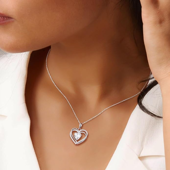 Anniversary Charm Necklace, Sterling Silver 14K Gold Plated Chain with Interlocking Heart Pendant Elegant Birthstone Necklaces for Women, Length 18"