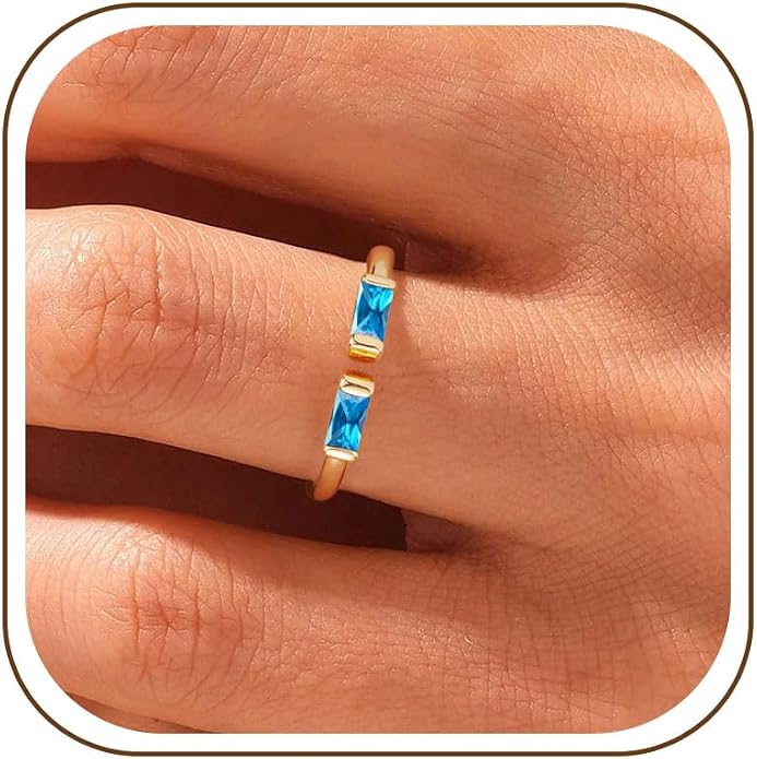 WFYOU Gold Birthstone Rings for Women - Non Tarnish Dainty 14K Gold Plated Stackable CZ Rings for Her & Couples - Personalized Jewelry Gift for Birthday