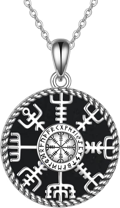 Viking Compass Necklace Sterling Silver Runes Vegvisir Pendant Necklace Mothers Day Jewelry Gift for Women Mom