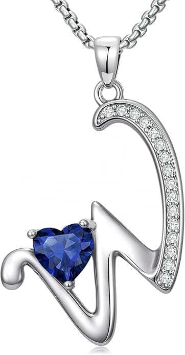 Birthday Gifts for Women Alphabet A to Z Initial Birthstone Pendant Necklaces for Women - 18k White Gold Plated Personalized Name Jewelry Anniversary Graduation Gifts for Wife Her Daughter Girlfriend(with Gift Box)