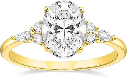 TIGRADE 3CT Engagement Ring Oval Cut Cubic Zirconia Marquise Round CZ Eternity Wedding Band for Women Size 3-12