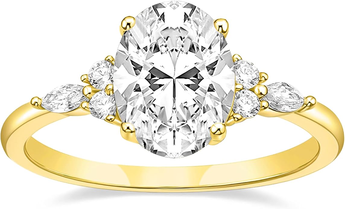 TIGRADE 3CT Engagement Ring Oval Cut Cubic Zirconia Marquise Round CZ Eternity Wedding Band for Women Size 3-12