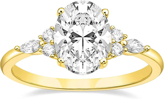 TIGRADE 3CT Engagement Ring Oval Cut Cubic Zirconia Marquise Round CZ Eternity Wedding Band for Women Size 3-12