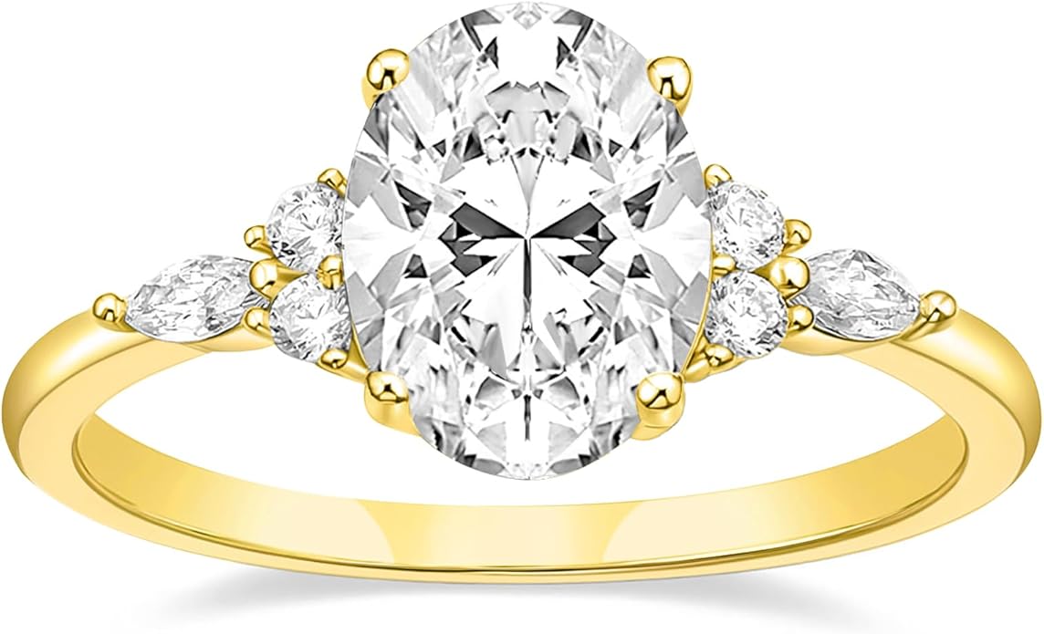 TIGRADE 3CT Engagement Ring Oval Cut Cubic Zirconia Marquise Round CZ Eternity Wedding Band for Women Size 3-12