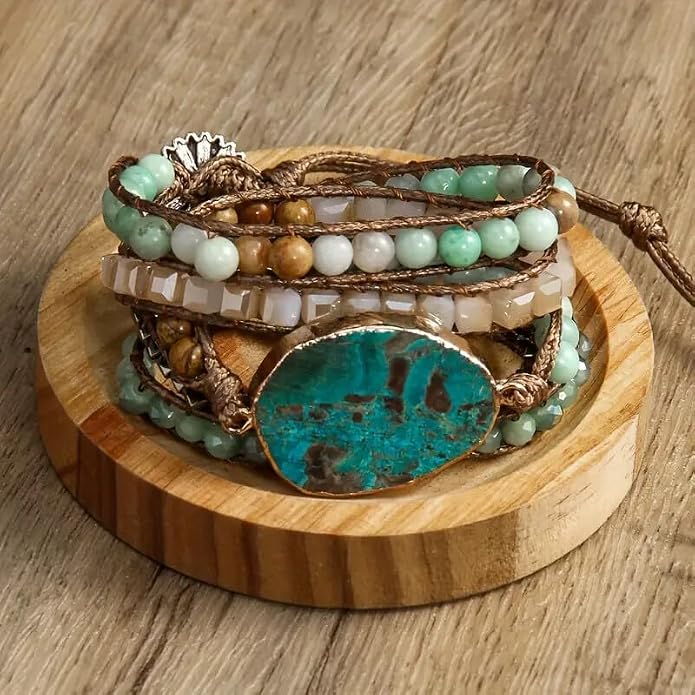 Boho Wrap Bracelet for Women, Handmade Natural Imperial Jasper Multi-Layer Stone Beaded Bracelet, Bohemian Healing Crystal Stone Jewelry Gifts