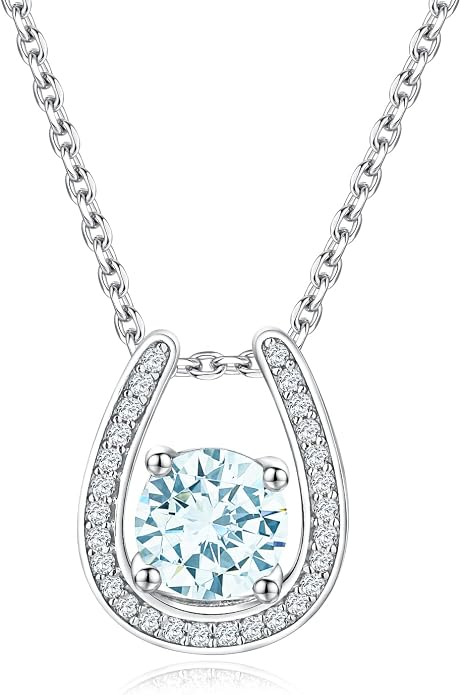 925 Sterling Silver Horseshoe Necklace for Women Round Gemstone Birthstone Necklace Sapphire/Emerald/Ruby/CZ Horse Shoe Pendant Necklaces Jewelry Gift