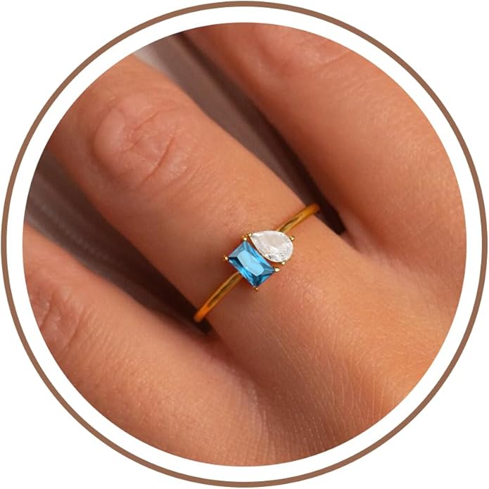 Birthstone Rings for Women, Non Tarnish Gold Rings 2026 Graduation Gifts Birthday Gift Trendy Teen Girl Stuff Dainty 14K Plated Adjustable CZ Stacking Promise Ring Anniversary Jewelry for Friend Sister Girlfriend Daughter