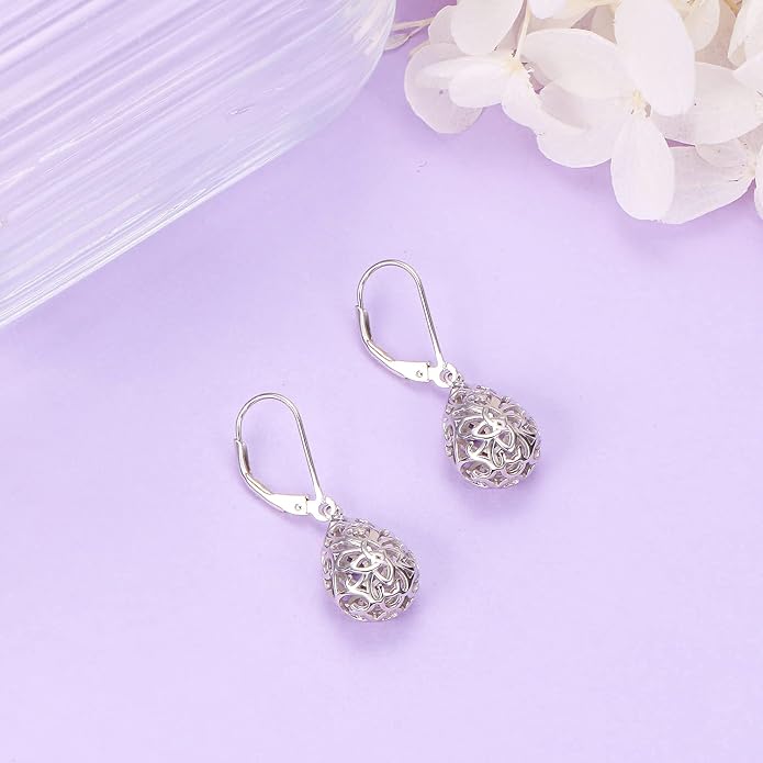 925 Sterling Silver Filigree Dangle Drop Earrings Daisy/Lotus/Rose Flower/Moonstone Leverback Teardrop Earrings for Women Infinity Celtic Knot Daisy Lotus Jewelry for Mothers Day