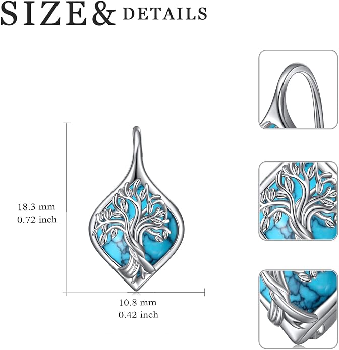 WINNICACA Leverback Earrings for Women 925 Sterling Silver Tree of Life Earrings Dangle Drop Turquoise Moonstone Moss Agate Heart Jewelry Gifts for Women Her Wife Anniversary Birthday Gifts