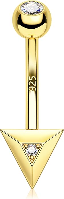 COCHARM 14K Gold Plated925 Sterling Silver Belly Button Ring Gold Filled Triangle Belly Navel Ring Cute 14g Unique Belly Piercing Jewelry For Women Men Mini Belly Bar Nickel Free