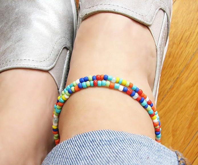 Starain Small Bead Anklets for Women Beach Foot Ankle Bracelet Cute Colorful Boho Beaded Anklets 8 inches