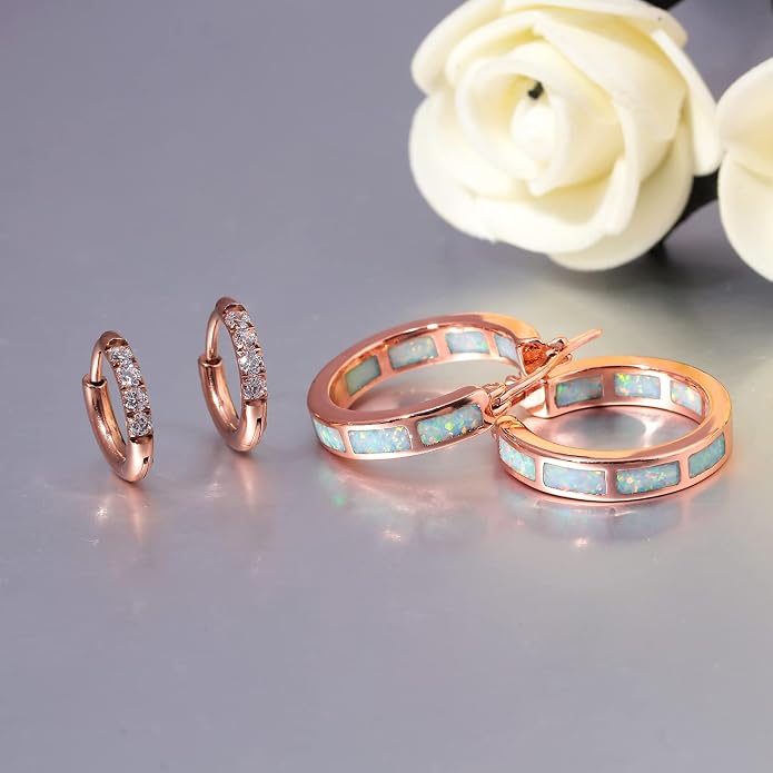 CiNily Sterling Silver/Rose Gold/Yellow Gold Plated Hoop Earrings 20mm,Multicolor Opal Small Hoop Earrings for Women Girls Hypoallergenic Jewelry for Sensitive Ears Gemstone Earrings