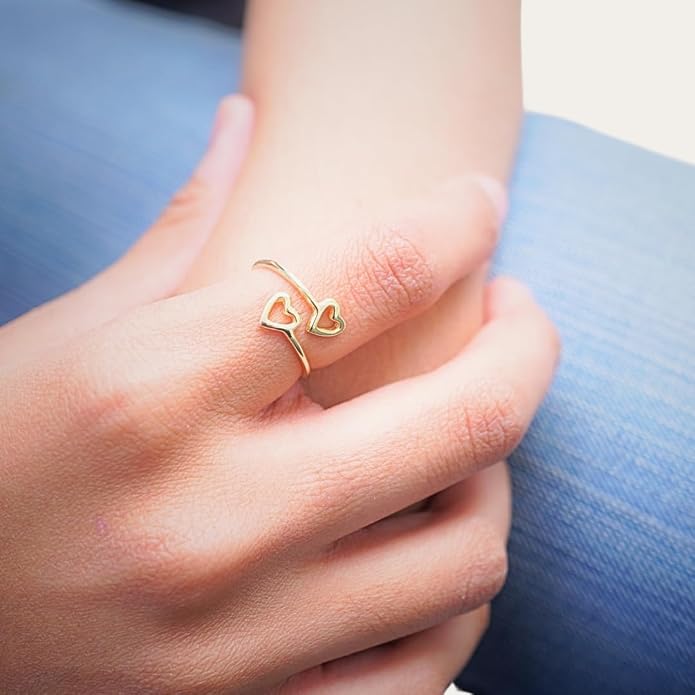 18k Gold Plated Simple Minimalist Heart Adjustable Stackable Halo Ring Band for Women Valentines Day Gifts for Her Comes with a Gift Box