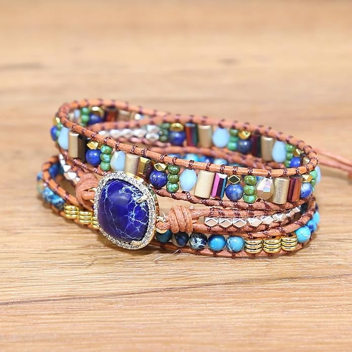 Women Wrap Bracelets Boho Natural Stone Jasper Turquoises Strand Bracelet Jewelry Collection