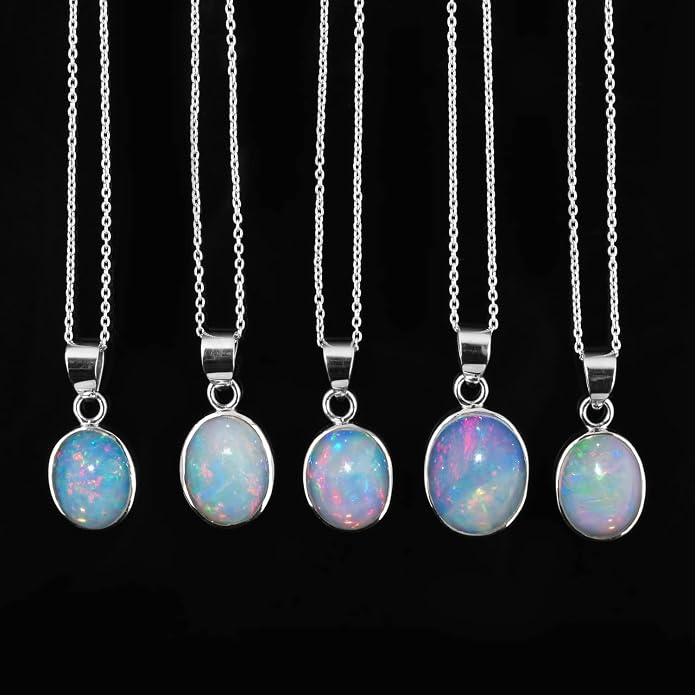 Raw Gemstone Dainty Pendant Necklace for Women, Trendy Healing Chakra Crystal, Birthstone Handmade 925 Sterling Silver Adjustable 18 inch Chain Jewelry, Birthday Gifts