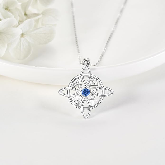 YAFEINI Sterling Silver Witches Knot Pendant Necklace - Celtic Cross Witch Jewelry Amulet Gifts for Women