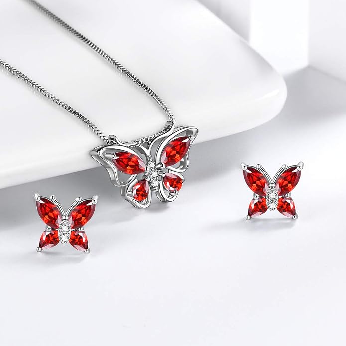 Aurora Tears Butterfly Jewelry,Women 925 Sterling Silver Butterflies Birthstone Pendant Necklace/Earrings/Rings Wedding Gift