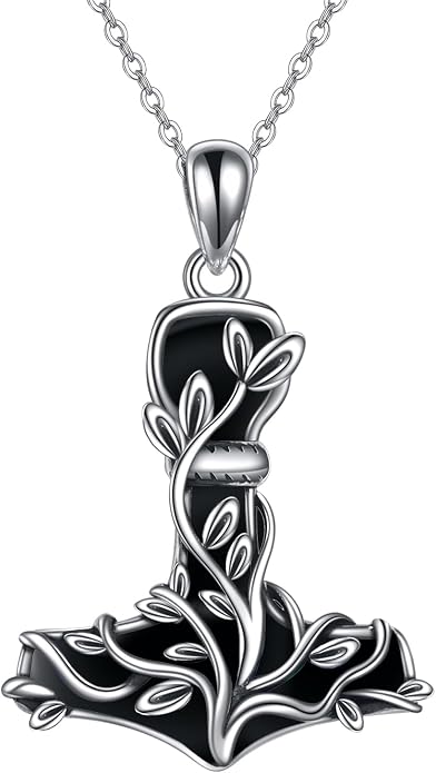 Thor Hammer Necklace 925 Sterling Silver Mjolnir Tree of Life Pendant Necklace Viking Vegvisir Jewelry for Women wife Mom