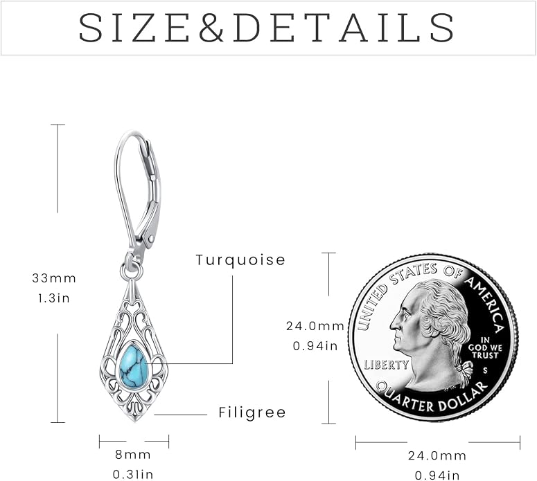 Dangle Earrings Sterling Silver Moonstone/Turquoise/CZ/Crystal Earrings for Women Tree of Life Animal Filigree Leverback Earrings Jewelry Gifts