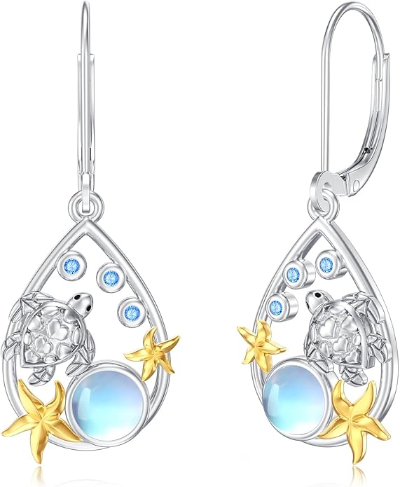 Dorunmo Moonstone Dangle Drop Earrings s925 Sterling Silver Leverback Earrings Filigree Moonstone Jewelry Birthday Gifts for Women