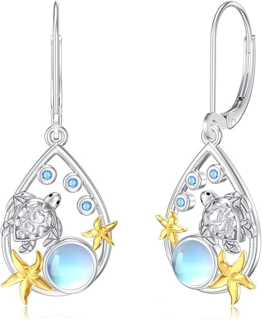 Dorunmo Moonstone Dangle Drop Earrings s925 Sterling Silver Leverback Earrings Filigree Moonstone Jewelry Birthday Gifts for Women