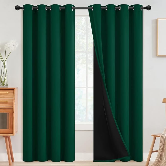 SimpleHome Dark Green 100% Blackout Curtains Room Darkening Living Room 90 | Curtains for Bedroom,Thermal Insulated Grommet Window Drapes,Curtains for Living Room with Black Back,52 x 90 Inch,2 Panels