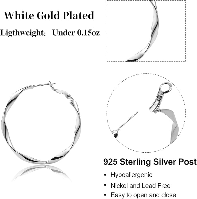 24K Gold Hoop Earrings for Women Trendy Real Gold Plated Twisted Thin Huggie Hoops, Dainty Cute Big Gold Filled Dangle Hoop Earrings Nickel Free Womens Earrings for Sensitive Ears Hypoallergenic