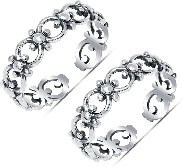 LeCalla 925 Sterling Silver Toe Ring for Women | Minimalistic Adjustable Pair of Toe-Rings | Mid Finger Bichhiya | Indian Toe Rings | Summer Beach Bare Foot Foot Jewelry