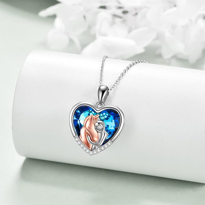 YFN Horse Pendant Necklace Jewelry 925 Sterling Silver Women Embrace Horse Gift For Women