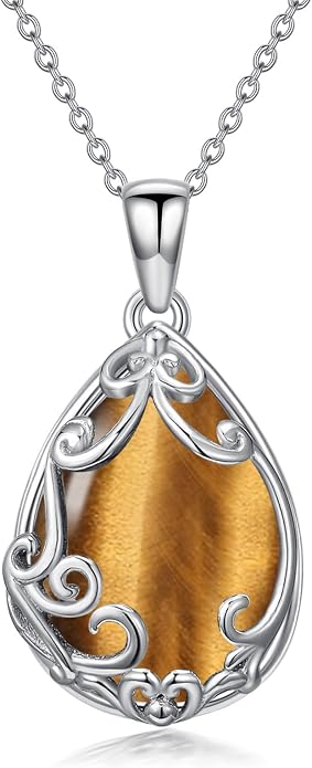 HPQQ Teardrop Necklace 925 Sterling Silver Filigree Gemstone Pendant Necklace Fine Jewelry Birthday Mother's Day Gifts for Women Her Mom
