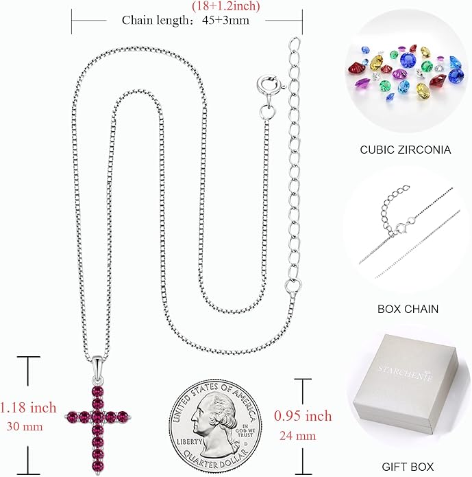 STARCHENIE Cross Necklace Sterling Silver Crucifix Pendant Gemstones Jewelry for Women