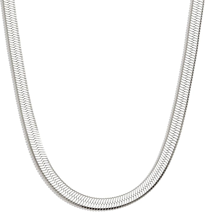 WomenGifts 14K Gold Silver Plated Herringbone Necklace for Women, Dainty Snake Chain Choker, Trendy Simple Long Layered Jewelry Non Tarnish, 3/4/5/8mm,14,16,18,20,22,24,26 Inch Thin & Chunky Options
