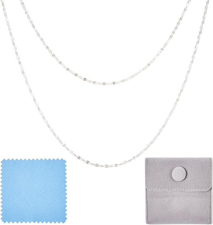 Elecrelive 2mm Sterling Silver Dapped Chains 3.28 Feet Silver Cable Link Chains Permanent Jewelry for Men Women Necklace Bracelet DIY Making