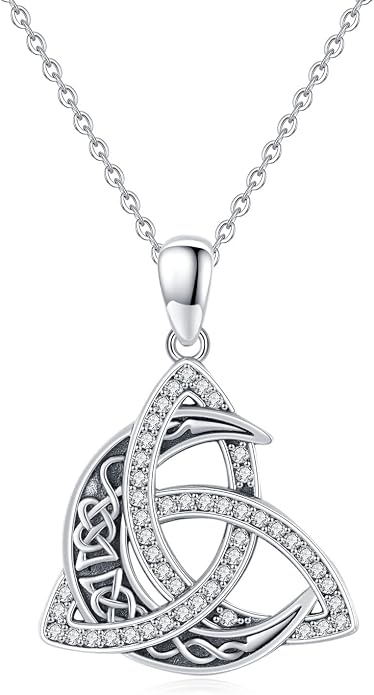 CHENGHONG Celtic Moon Necklace for Women 925 Sterling Silver Celtic Knot Moonstone Pendant Necklace Crescent Irish Necklaces Celtics Jewelry Gift for Women Men