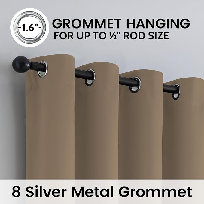 SimpleHome Khaki 100% Blackout Curtains Room Darkening Living Room 84 Inch | Curtains for Bedroom,Thermal Insulated Grommet Window Drapes,Curtains for Living Room with Black Back,52 x 84 Inch,2 Panels