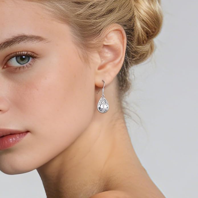 Eusense Sterling Silver Dangle Earrings for Women Tree of Life Animals Moonstone Turquoise Leverback Earrings Jewelry Gifts