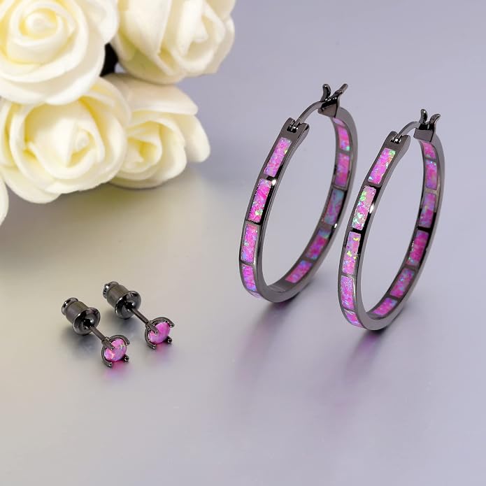 CiNily Opal Hoop Earrings,Women Jewelry Rhodium Plated/Rose Gold or Yellow Gold Plated Gemstone Big Hoop Earrings 32mm