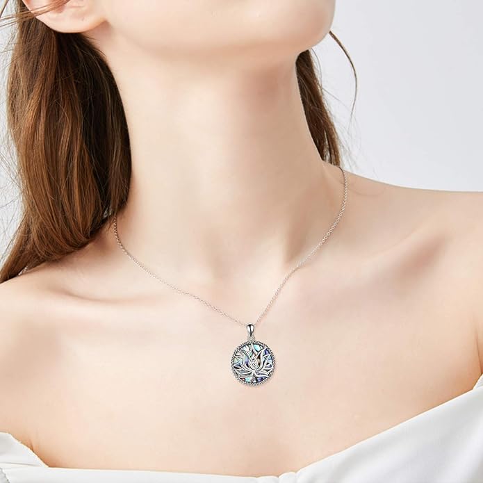 ONEFINITY Lotus Necklace 925 Sterling Silver Moonstone Pendant Necklace Yoga Lotus Jewelry for Women