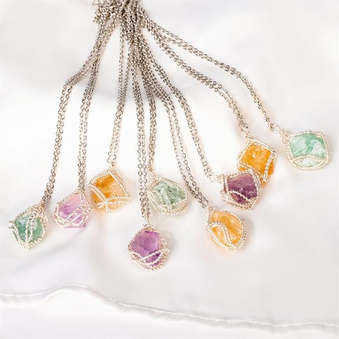 YGLINE Natural Raw Stone Healing Crystal Necklace Wire Wrapped Pendant for Womens Ladies