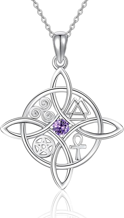 YAFEINI Sterling Silver Witches Knot Pendant Necklace - Celtic Cross Witch Jewelry Amulet Gifts for Women