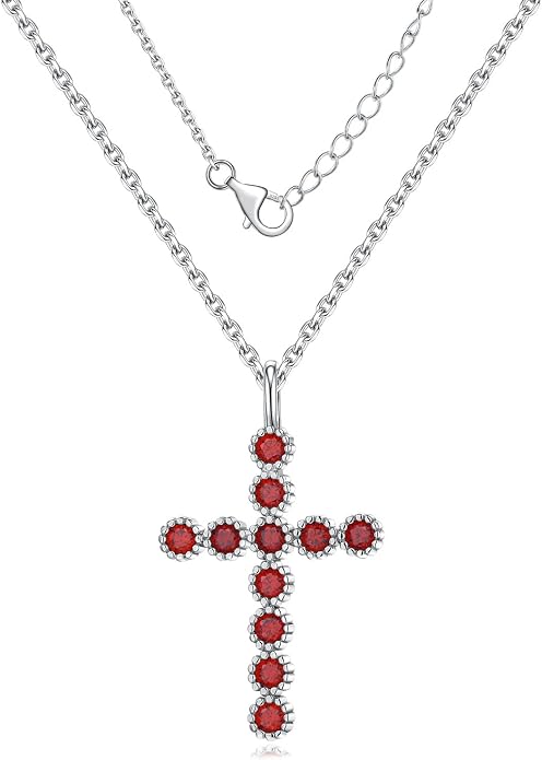 Sterling Silver Cross Necklace for Women Birthstone Religious Jewelry