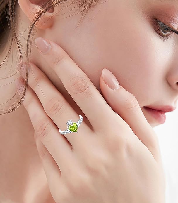 Claddagh Rings for Women 925 Sterling Silver Irish Birthstone Statement Ring Jewelry for Wife