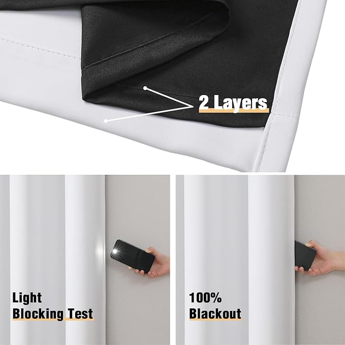 ChrisDowa White 100% Blackout Curtains for Bedroom 80 Inches Long 2 Panels | 2 Thick Layers, Thermal Insulated, Grommet, Window Treatment, Living Room Drapes with Black Liner, Pure White, 52 x 80 Inch