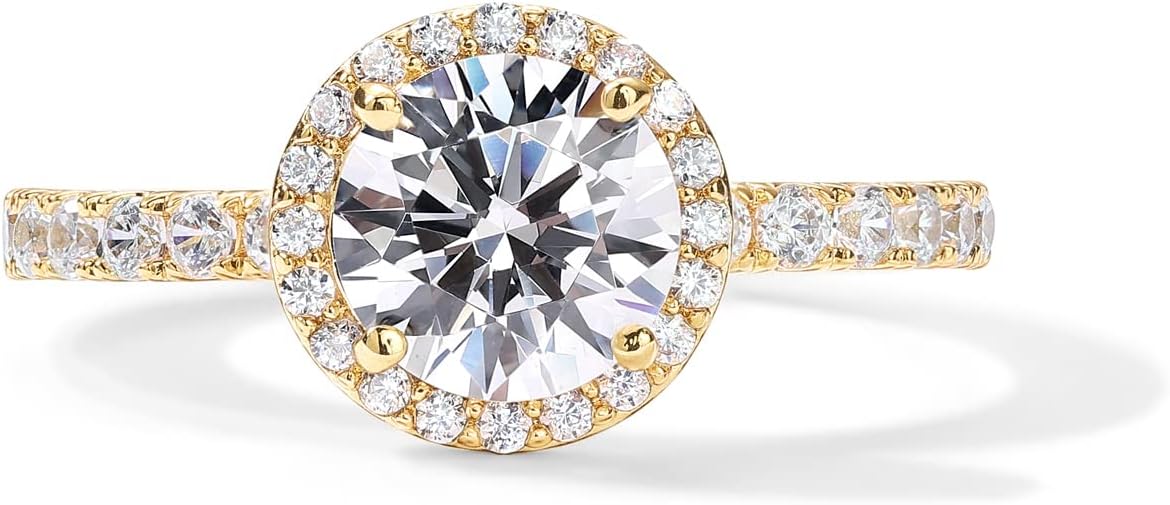 PAVOI 14K Gold Plated Halo Ring | Heart Ring for Women | Square Round Valentines Day Love Promise Rings for Her