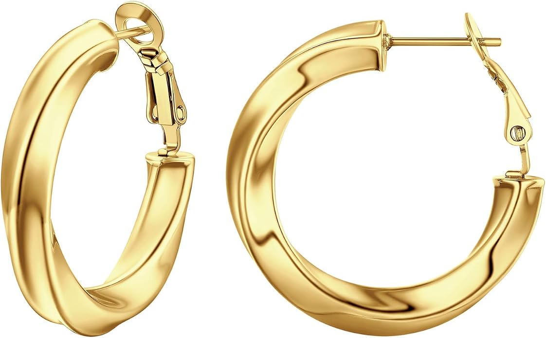 Stainless Steel Chunky Hoop Earrings For Women, Minimalist and Chic, Black/Gold Plated, Round Hoops Earrings Hypoallergenic, Size: 30mm/40mm/60mm/80mm, Come with Box