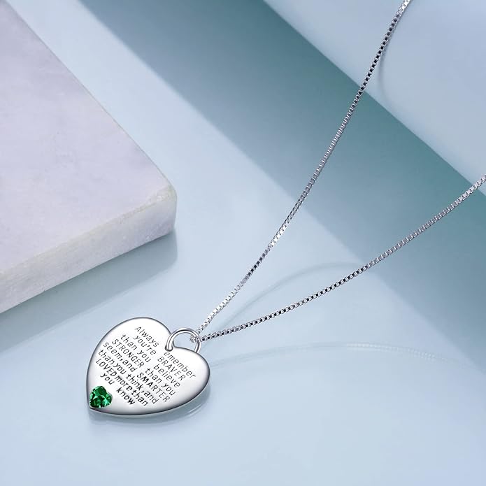 YFN Sterling Silver Always Remember You are Braver Than You Believe Jewelry Pendant Necklace Inspirational Gifts