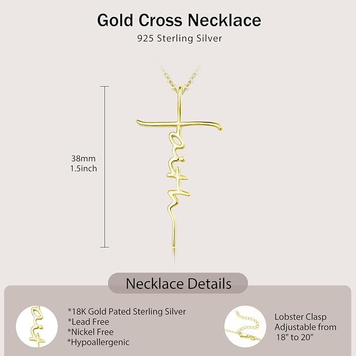 PRAYMOS Faith Cross Necklace for Women 925 Sterling Silver Pendant Necklace With Birthstone Initial Christian Religious Confirmation Baptism Mothers Day Gifts