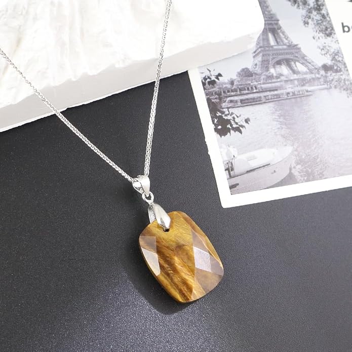iSTONE 925 Sterling Silver Natural Crytral for Womens Pendant Necklace, Gemstone Birthstone with 17.8" Silver Chain Ladies