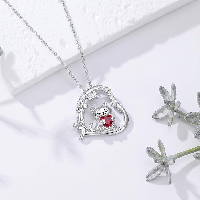 PELOVNY Teddy Bear Necklace for Women 925 Sterling Silver Bear/Highland Cow/Fox/Cat/Axolotl Birthstone Necklace Christmas Birthday Jewelry Gifts for Mom Daughter Wife Sister